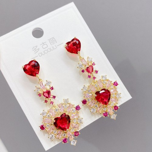 Summer New Style Fairy Peach Heart Gradient Color Temperament Ear Studs Korean Style 925 Silver Needle Non-Allergic Earrings