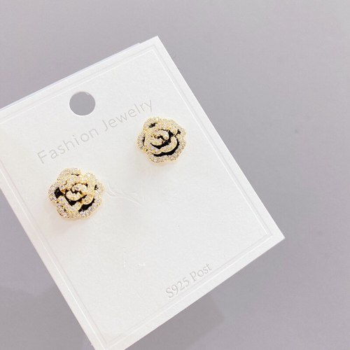 Online Influencer Jewelry Sterling Silver Needle Rose Zircon Earrings Creative All-Match Ear Studs