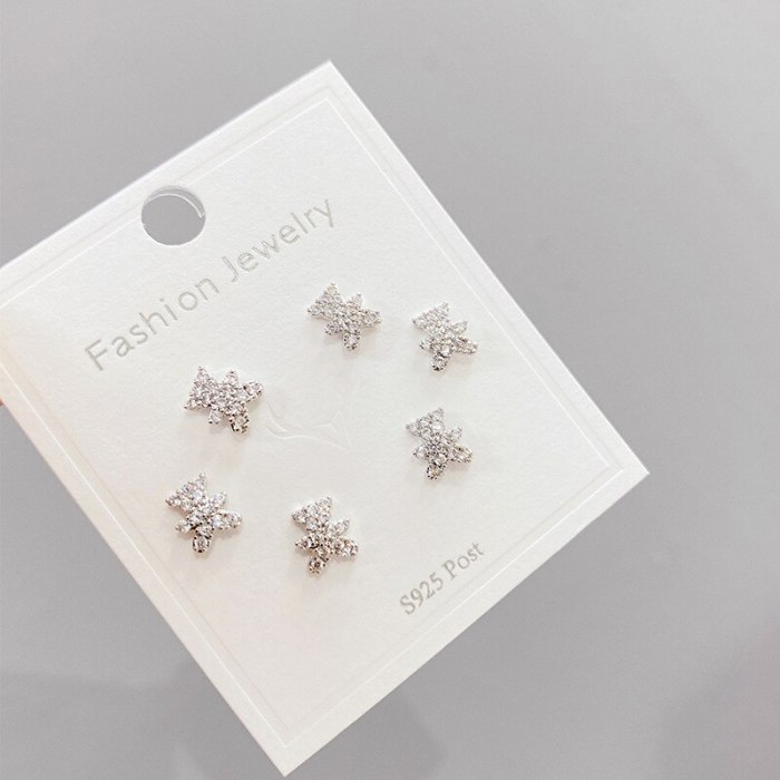 One Card Three Pairs Fashion Three-Piece Set Stud Earrings Simple Micro Inlaid Zircon 925 Silver Stud Earrings