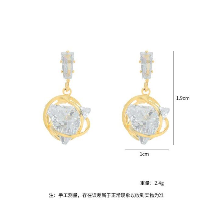 Sterling Silver Needle Korean Hollow Zircon Stud Earrings Gold Plated Earrings Fresh Temperament Fashion Earrings