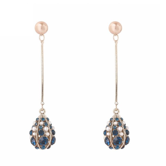 Sterling Silver Needle Stud Earrings Women's Long Tassel Earrings Korean Fashion Crystal Earrings Pearl Earrings