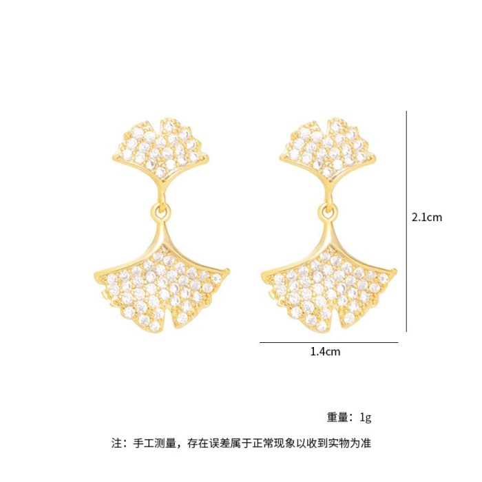 S925 Silver Needle Korean Fashion Mori Diamond-Embedded Leaf Stud Earrings Women's New Earrings Small Cute Earrings