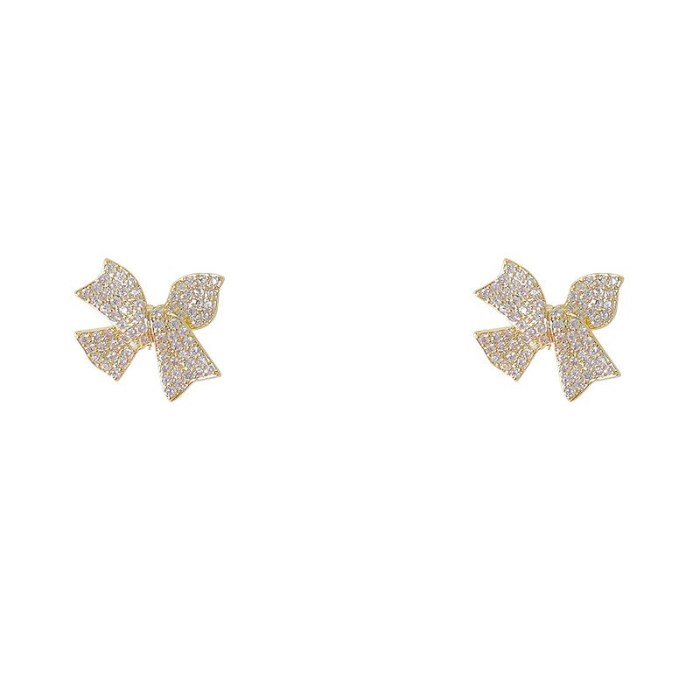 Sterling Silver Needle Graceful Bow Crystal Stud Earrings Fashion New Popular Net Red Delicate Earrings Female