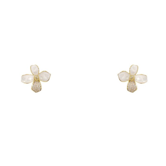 Sterling Silver Needle Micro-Inlaid Diamond Handmade Petal Flower Earrings Ear Studs Female Earrings
