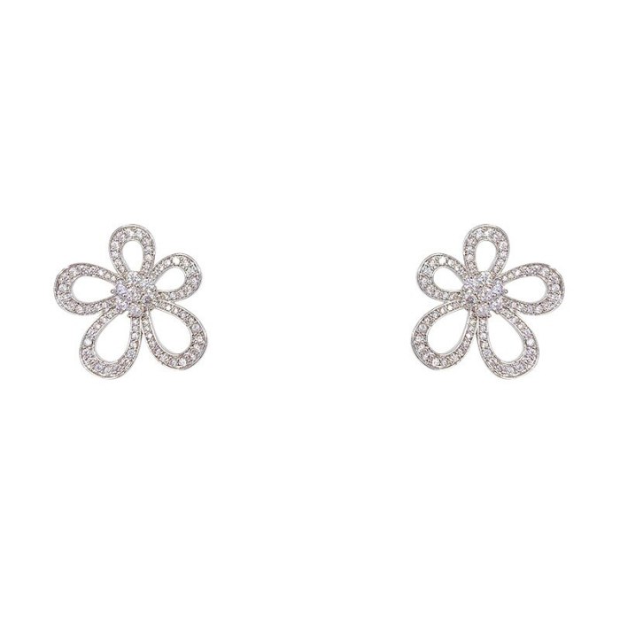 Micro Inlaid Zircon Sun Flower Ear Studs Women's Sterling Silver Needle Earrings Electroplated Real Gold Eardrops Earrings