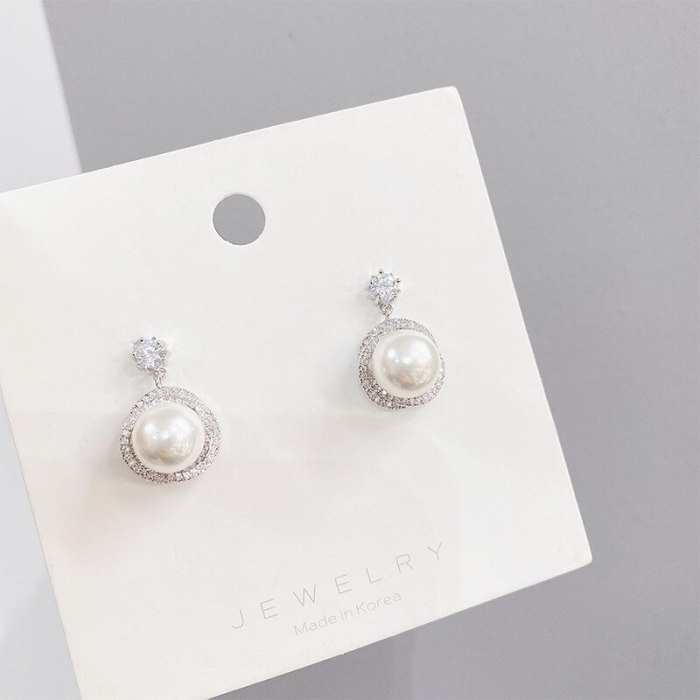 Korean Style Pearl Stud Earrings Sterling Silver Needle Earrings Popular Ornament All-Match Temperament Earrings
