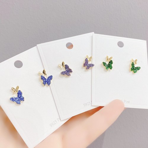 Popular Sterling Silver Needle Trendy Butterfly Studs Women's Simple and Small Earrings Korean Earrings