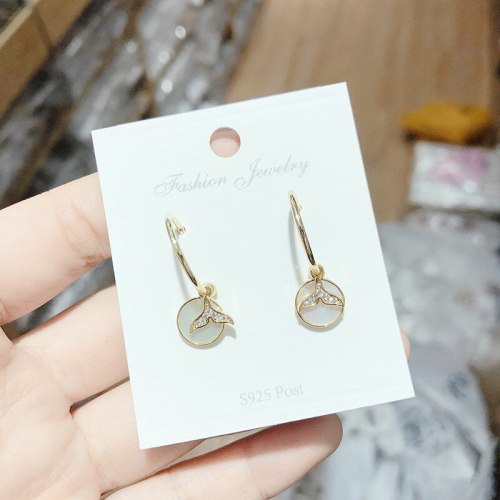 Fashion Trendy Ins Fishtail S925 Silver Pin Stud Earrings Women's Earrings Korean New Short Earrings