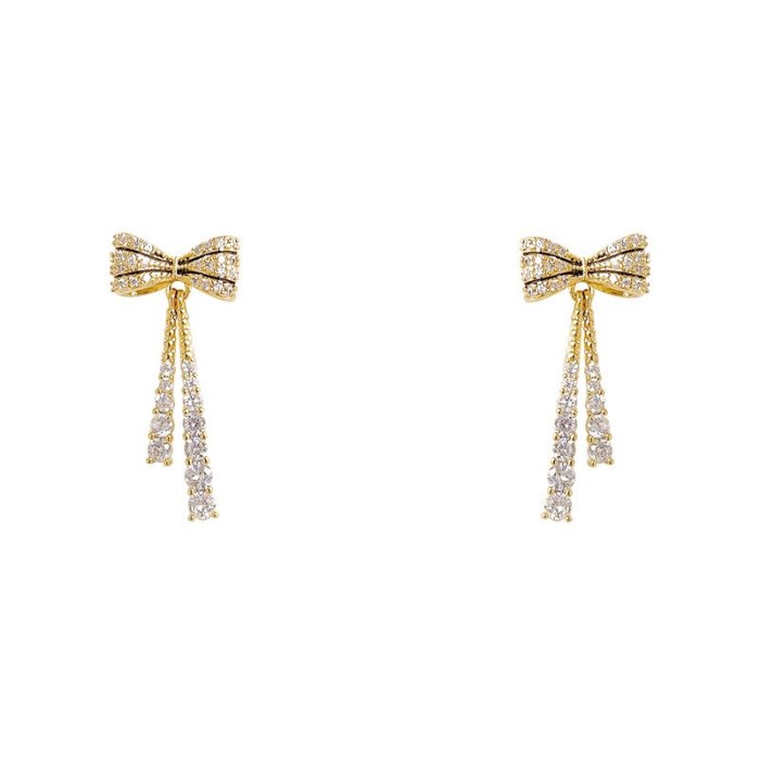 Sterling Silver Needle Exaggerated Rhinestone Bow Earrings Earrings New Trendy Korean Online Influencer Earrings