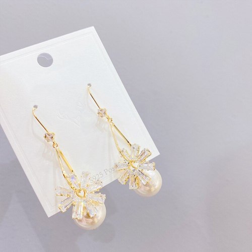 Sterling Silver Needle Korean Style Fashion and Fully-Jewelled Circle Ear Studs Female Personality All Match Pearl Earrings