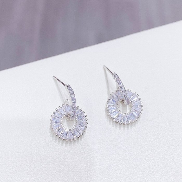 925 Silver Needle Zircon Micro-Inlaid Geometric Double Circle Stud Earrings Simple Graceful Flashing Earrings Fashion Earrings