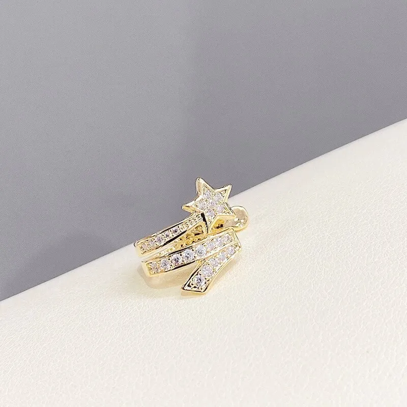 Fashion Ear Clip Non-Pierced Multi-Layer Circle Pearl Stud Earrings Zircon Five-Pointed Star Retro Ear Clip Fairy Earrings