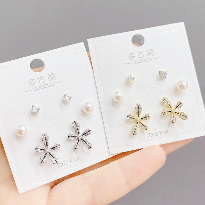 New Set Fashion Personalized Stud Earrings 3PCs/Set S925 Silver Needle Earrings for Women