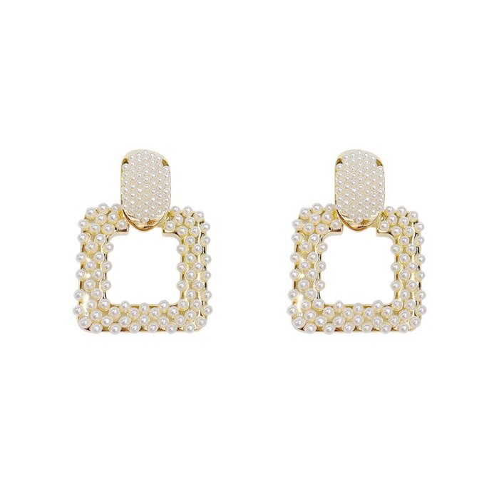 Korean Earrings Female Geometric Square S925 Silver Pearl Stud Earrings Refined Wild Earrings