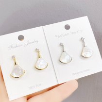 Sterling Silver Needle Real Fritillary Fan-Shaped Small Skirt Stud Earrings Long Earrings Elegant and Personalized Earrings