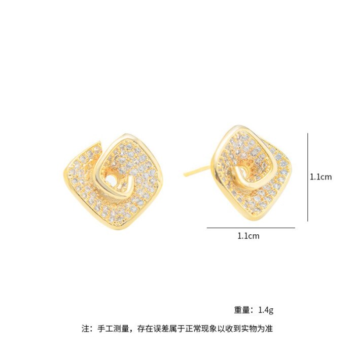 Full Diamond Temperament Korean Earrings Sterling Silver Needle Micro Inlaid Zircon Simple Electroplated Real Gold Stud Earrings