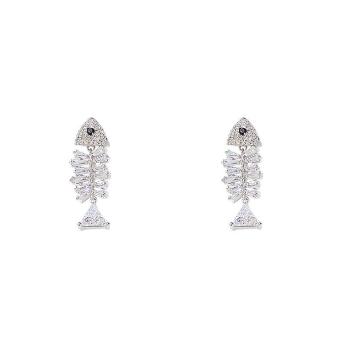 New 925 Silver Needle Fishbone Animal Stud Earrings Female Accessories Fishbone Personality Creative Earrings
