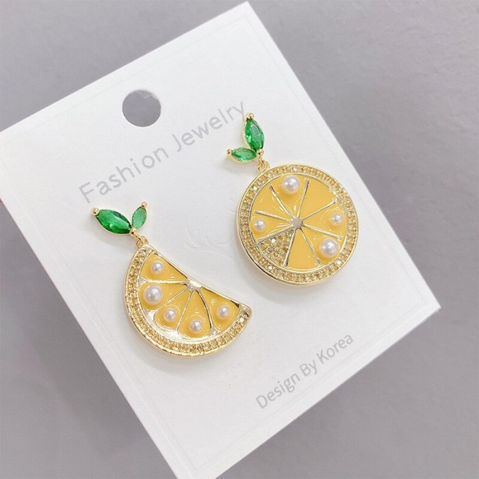 European and American New Fashion Lemon Crystal Earrings Female Sterling Silver Needle Micro Inlaid Zircon Fruit Ear Studs