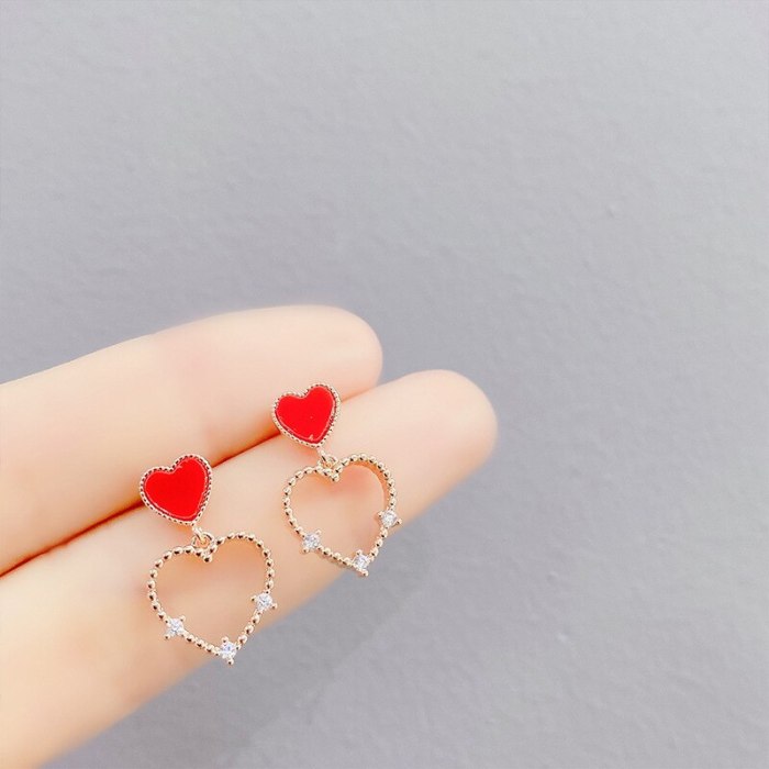 Sterling Silver Needle Stud Earrings Temperament Heart-Shaped Ear Studs Korean Fashion Peach Heart Stud Earring Women