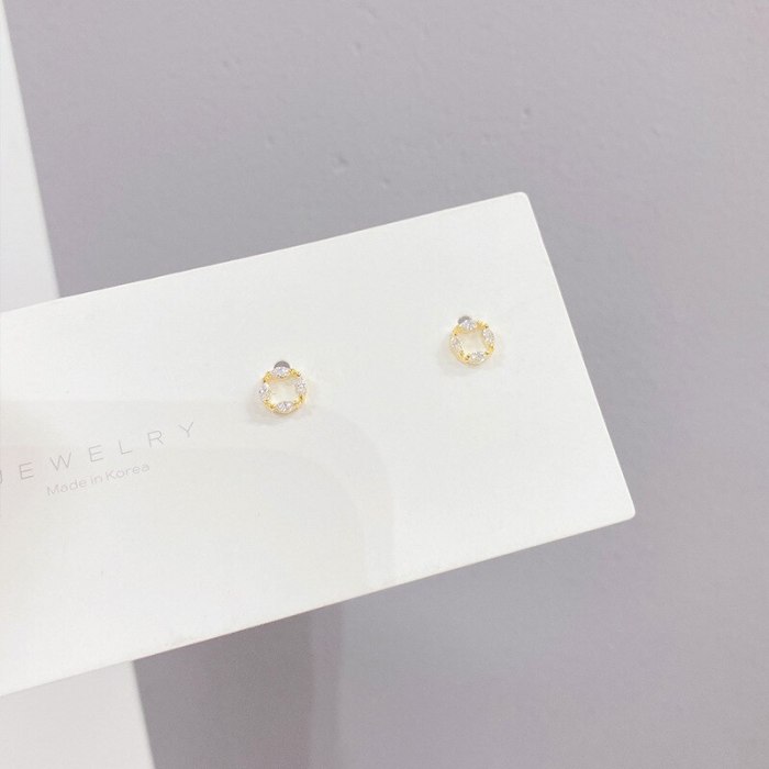 Korean Multi-Pair Set Earrings Sterling Silver Needle Elegant Earrings Three Pairs of Zircon Earrings Gold Plated