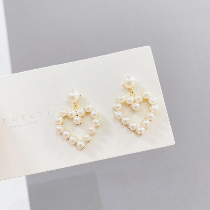Sterling Silver Needle Korean Hollow Love Pearl Earrings Eardrops Peach Heart Stud Earring Earrings