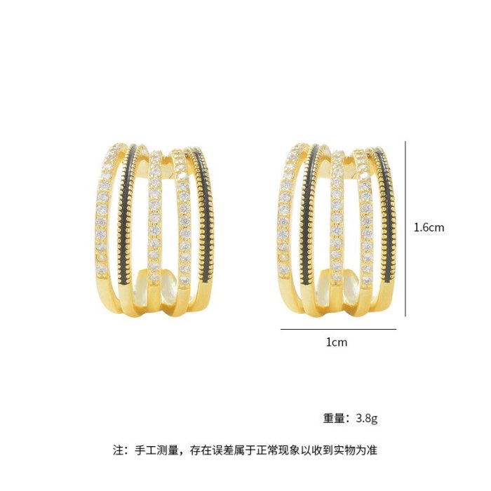 Korean Multi-Layer Micro-Inlaid Zircon Claw-Shaped Stud Earrings Jewelry S925 Silver Needle Beautiful Stud Earrings