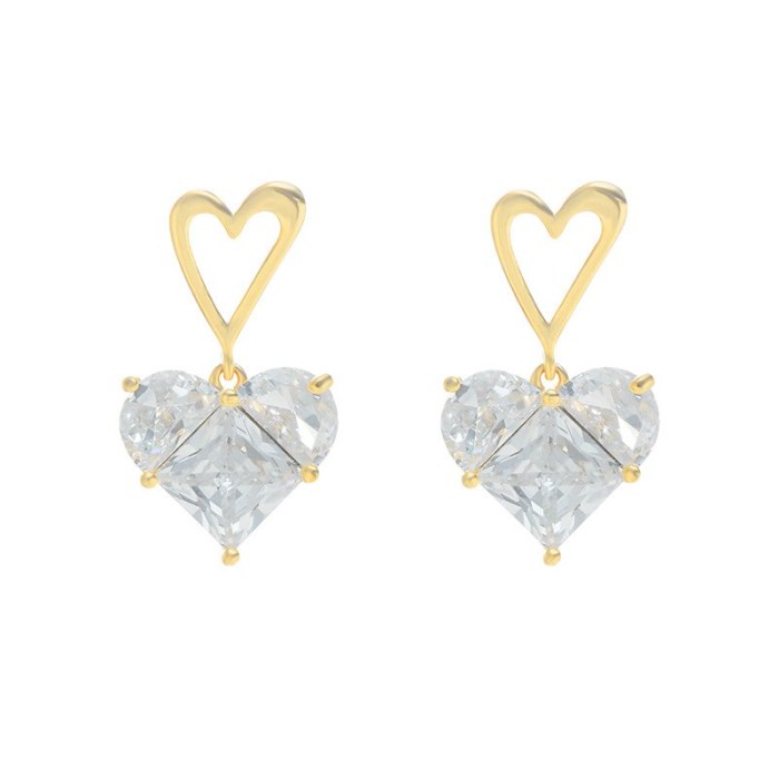 Sterling Silver Needle Zircon Shining Diamond Stud Earrings Peach Heart Graceful and Petite Minimalist Creative Earrings
