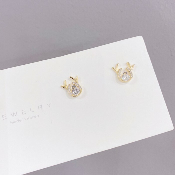 New Antler-Shaped Earrings Sterling Silver Needle Simple Zircon Earrings Elegant Jewelry