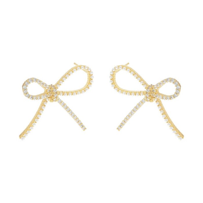 Korean Style Elegant Bow Stud Earrings Retro Personality Exaggerated Earrings 925 Silver All-Match Earrings Jewelry