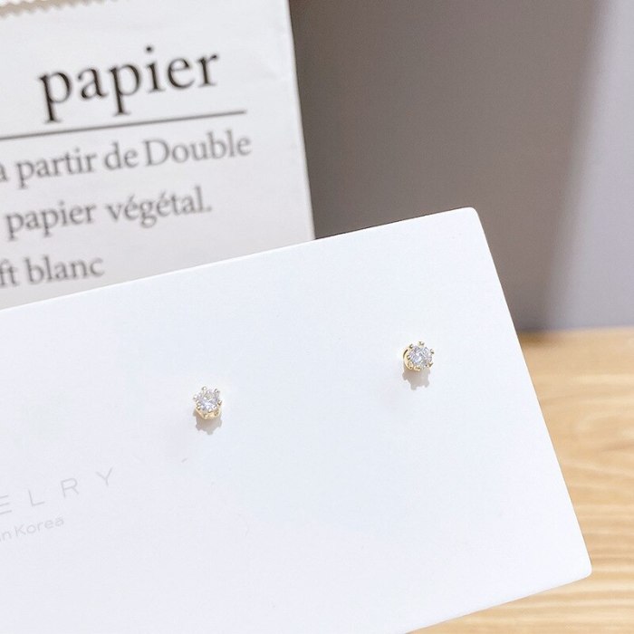 Sterling Silver Needle Stud Earrings Women's Simple Fashionable Temperamental All-Match 3 Pairs Set Combination Jewelry