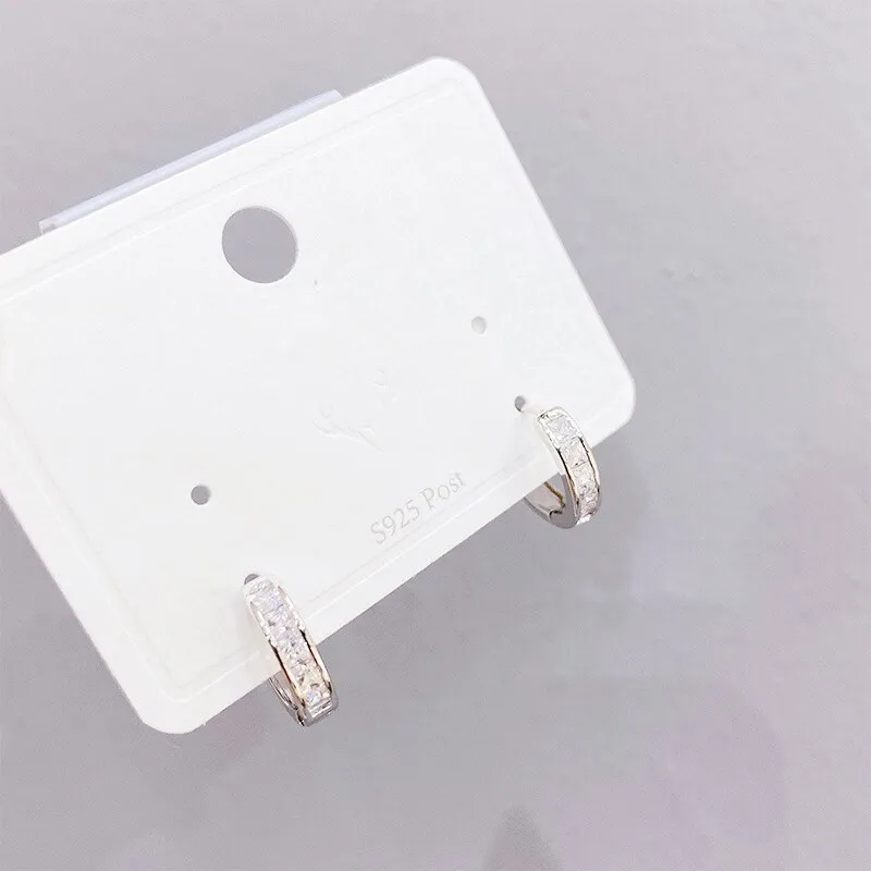 Korean Style Micro Inlaid Zircon Metal Sterling Silver Needle Rectangular Elegant Stud Earrings Women