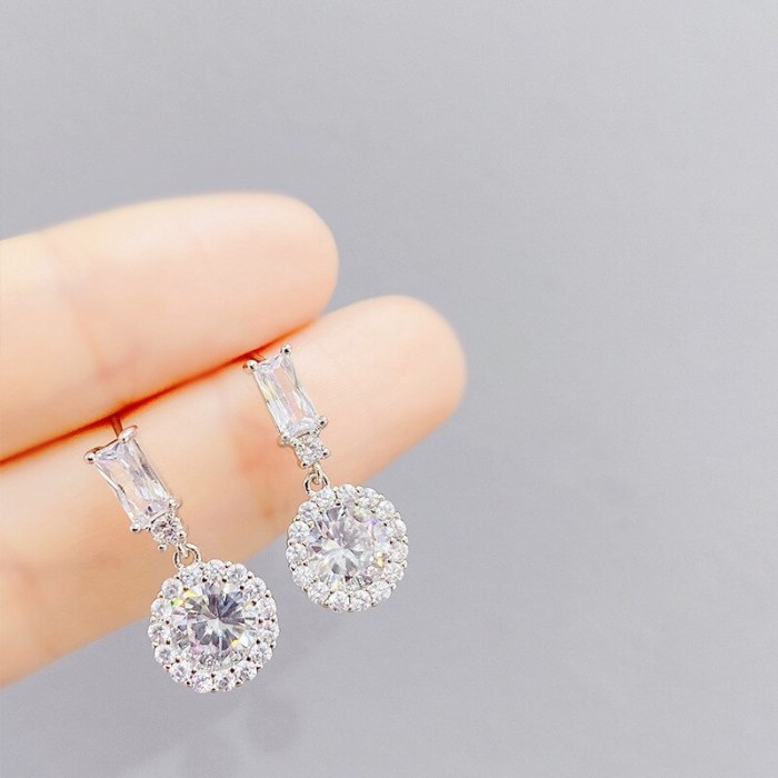 Korean Style Elegant Zircon Stud Earrings Internet Celebrity Simple Wild Earrings Sterling Silver Needle Eardrop Earring