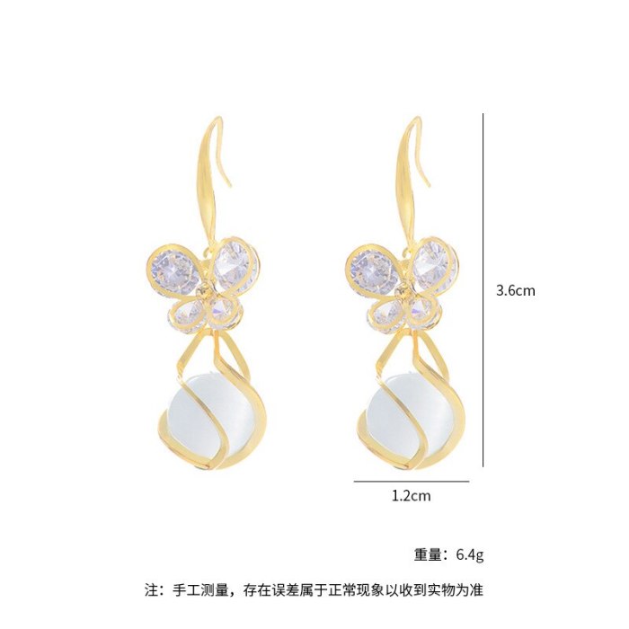 Sterling Silver Needle Korean Cat Eye Earrings for Women Petal Stud Earrings Online Influencer Eardrops New Trendy Earrings