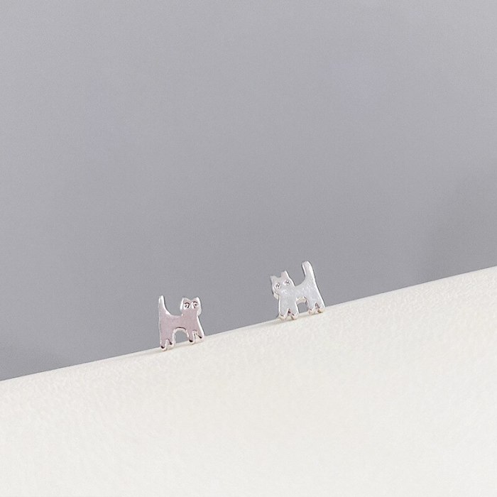 Sterling Silver Needle Micro Inlaid Zircon Three-Piece Earrings Personality One Card Three Pairs Combination Cat Earrings