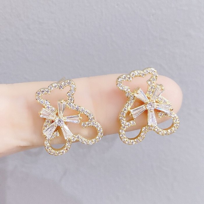 Real Gold Plating 925 Silver Pin Earrings Cute Shell Micro Inlaid Zircon  Ear Studs Personality Wild Earrings