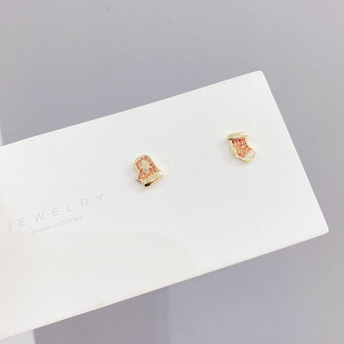 Korean Earrings Sterling Silver Needle Temperament Earrings Female Stud Earrings Three Pairs of Zircon Earrings Gold Plated