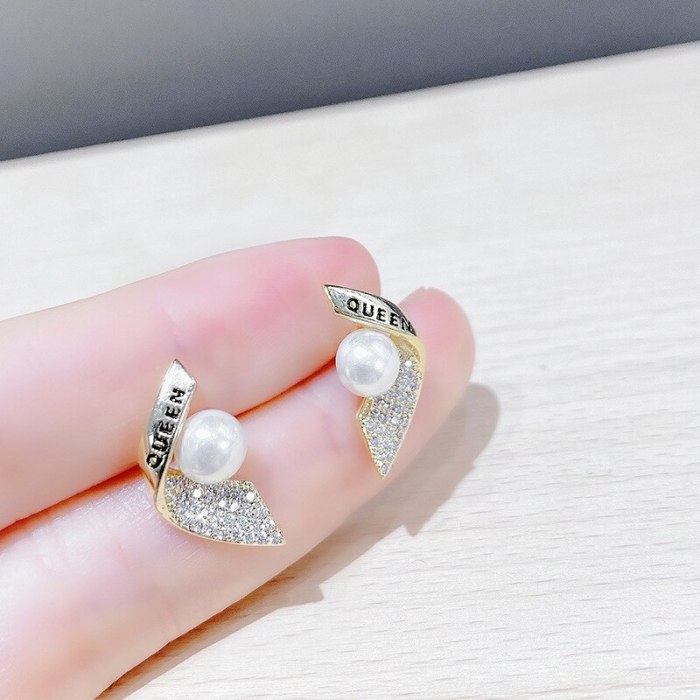 Korean-Style Simple Small Wings Pearl Stud Earrings Elegant Girl Sweet Earrings S925 Silver Needle