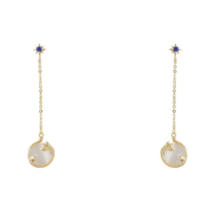 Korean Fashion Opal Crystal Tassel Earrings Women's All-Match Ear Studs Sterling Silver Needle Earrings