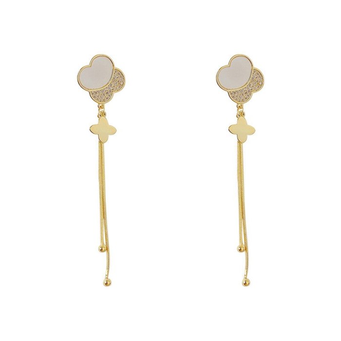 Sterling Silver Needle Korean Elegant and Personalized Eardrops Simple Gold Shell Tassel Earrings Ear Studs