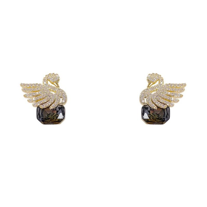 Swan Stud Earrings Women Korean Simple Rhinestone Animal Sterling Silver Needle Earrings Online Influencer Earrings