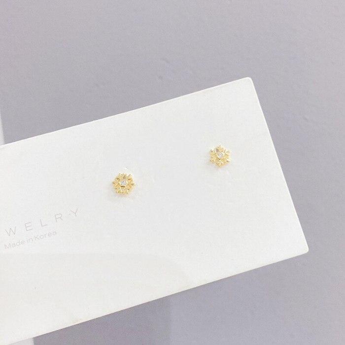 New Sterling Silver Needle Gold Three Pairs Female Stud Earrings Simple All-Match Micro Inlaid Zircon Earrings