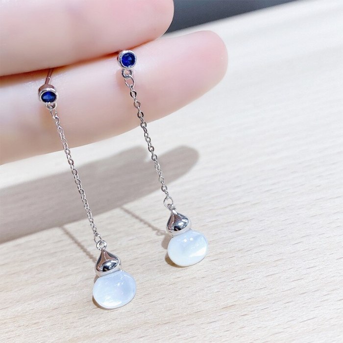 Sterling Silver Needle Sea Shell Earrings Simple All-Match Earrings Personalized Long Elegant Zircon Female Stud Earrings