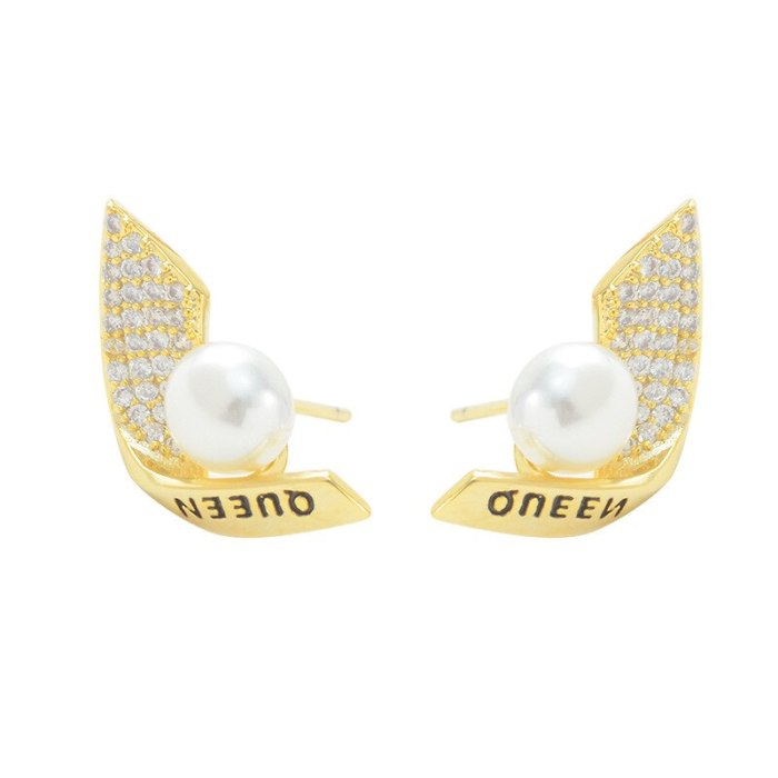 Korean-Style Simple Small Wings Pearl Stud Earrings Elegant Girl Sweet Earrings S925 Silver Needle