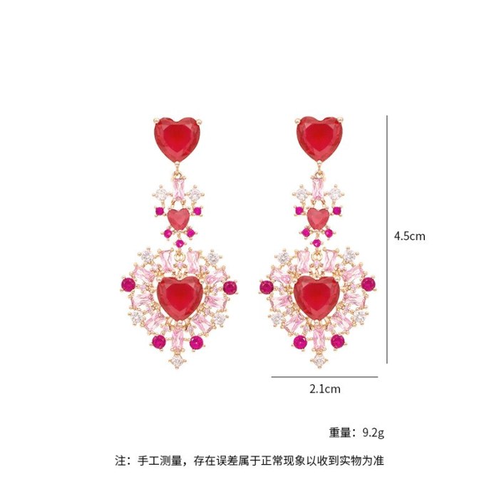 Summer New Style Fairy Peach Heart Gradient Color Temperament Ear Studs Korean Style 925 Silver Needle Non-Allergic Earrings
