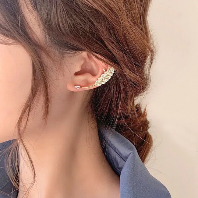 Super Fairy Mori Sweet Exquisite Zircon Leaf Ear Clip C- Shaped Ear Ring Earless Ear Clip Adjustable Earrings for Women