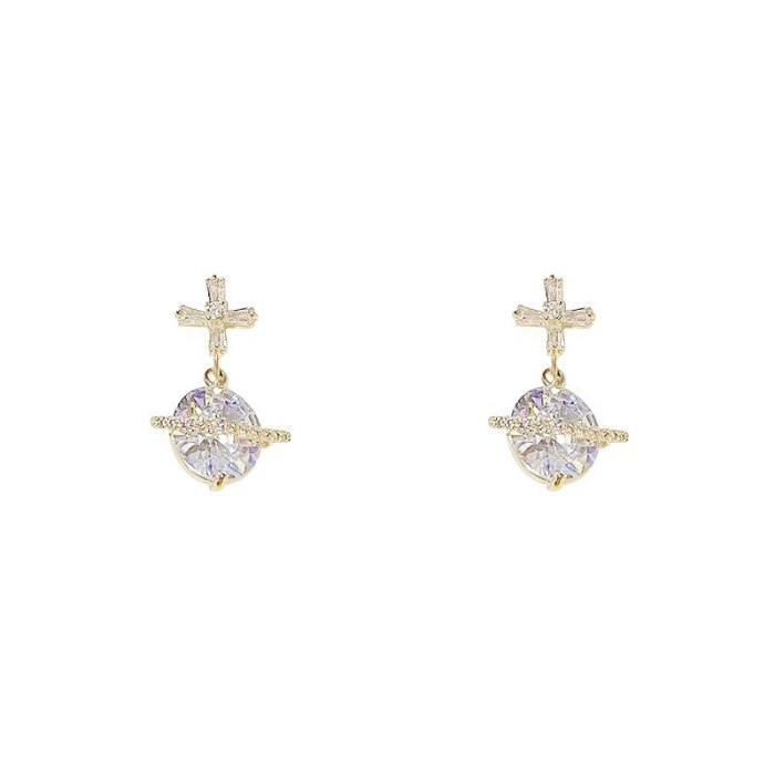 New Fashion Micro Inlaid Zircon Five-Pointed Star Earth Earrings 925 Ornament for Women