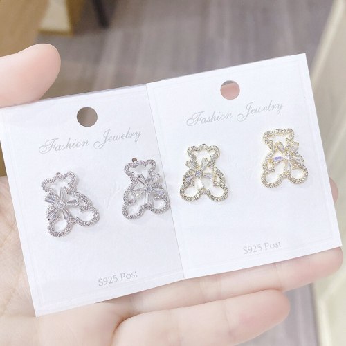 Real Gold Plating 925 Silver Pin Earrings Cute Shell Micro Inlaid Zircon  Ear Studs Personality Wild Earrings