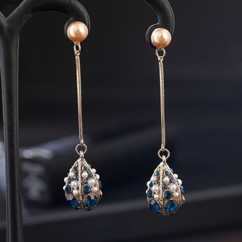 Sterling Silver Needle Stud Earrings Women's Long Tassel Earrings Korean Fashion Crystal Earrings Pearl Earrings
