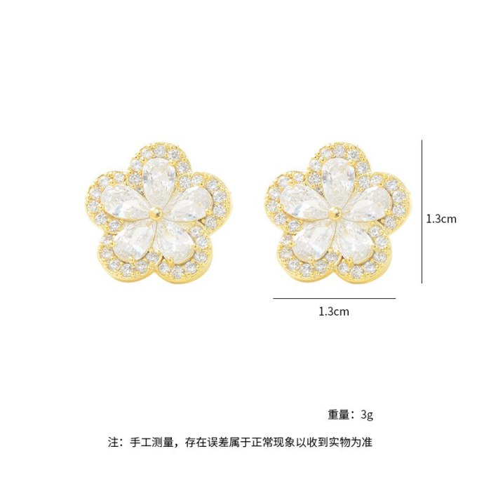S925 Silver Needle Stud Earrings Korean Earrings Simple Petal Zircon Earrings Female Jewelry Wholesale