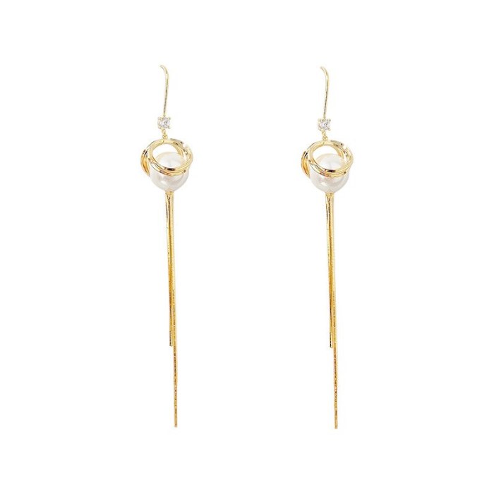 Sterling Silver Needle French Vintage Pearl Floral Ball Long Fringe Earrings Female Graceful Online Influencer Earrings